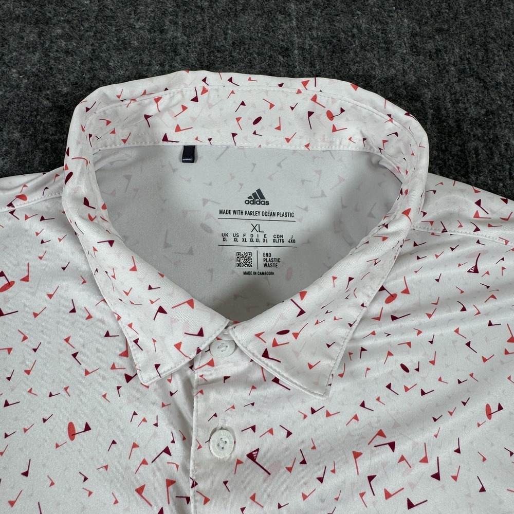 adidas Golf Polo Shirt Men XL White Red Print Parley Performance Short Sleeve